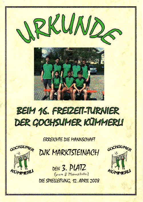 Gochsheim: Siegerurkunde 3ter Platz